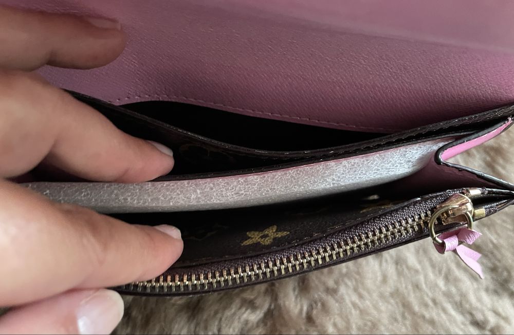 Porta-moedas castanho e rosa, estampado, novo