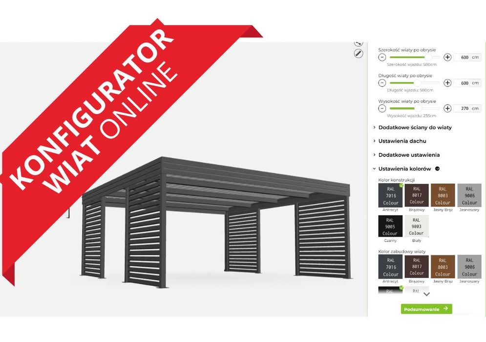 Carport na 2 auta 5,5x5,5 Modern+ Złoty Dąb (użyj konfigurator wiat)