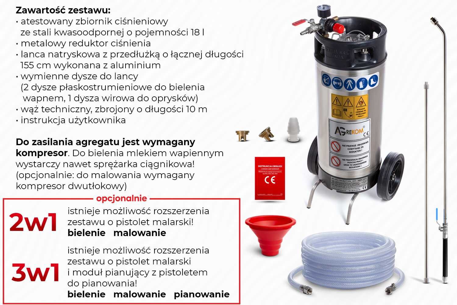 AGREGAT DO BIELENIA BIELARKA do wapna białkowania opryskiwacz 20L INOX