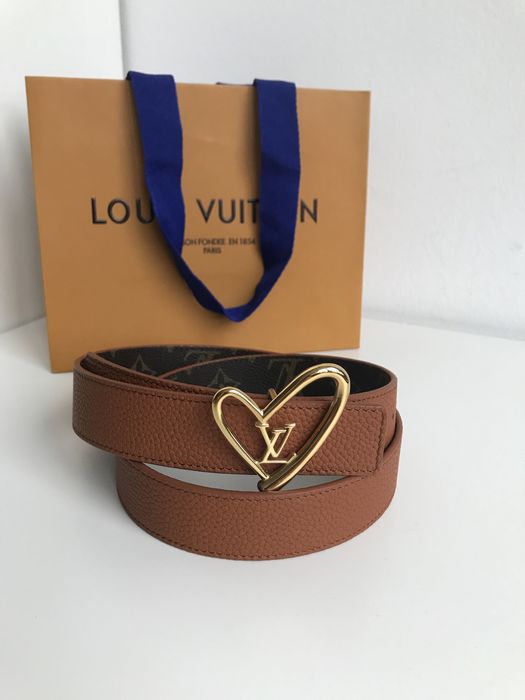 Louis Vuitton dwustronny pasek skóra karmelowy canvas love premium