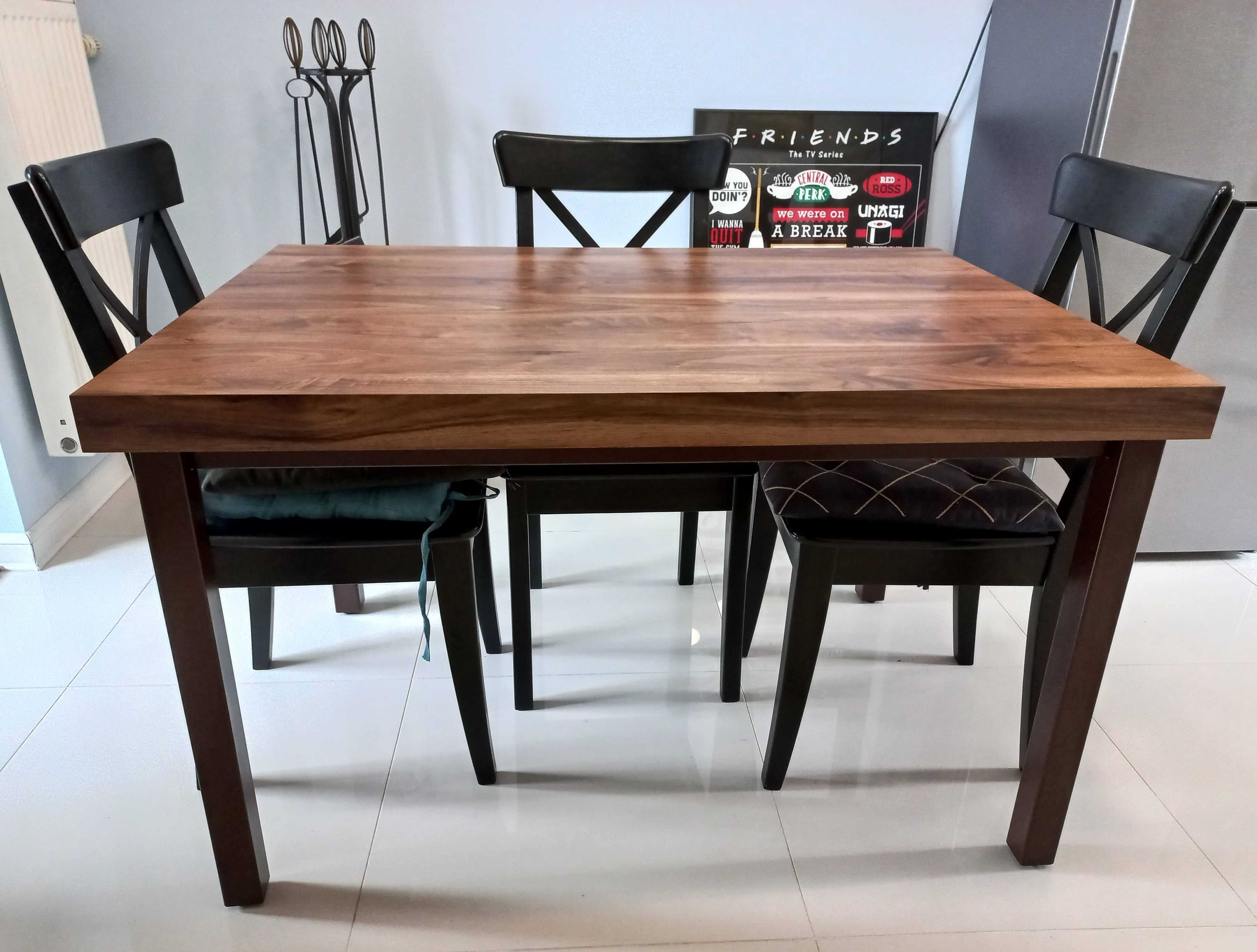Porządny stół na stalowych nogach, gruby blat 120 x 85 cm, brązowy
