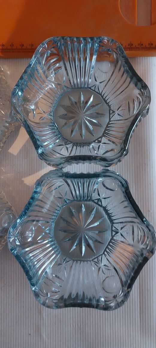 Cukiernica bombonierka niebieska ° 12 cm Ząbkowice kryształ PRL