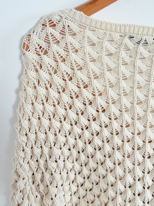 Sweter Zara haftowany kremowy dziergany retro boho elegancki kardigan