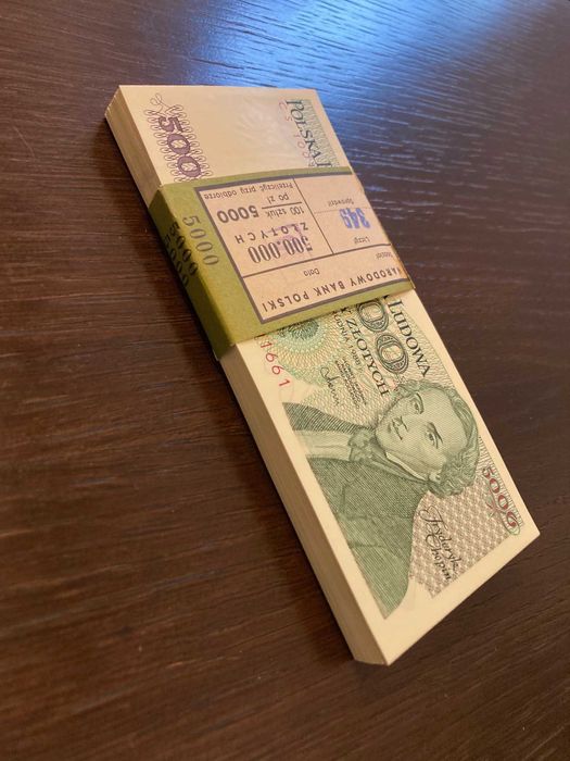 Paczka bankowa 5000 zł PRL (100 szt.) nowe w banderoli UNIKAT
