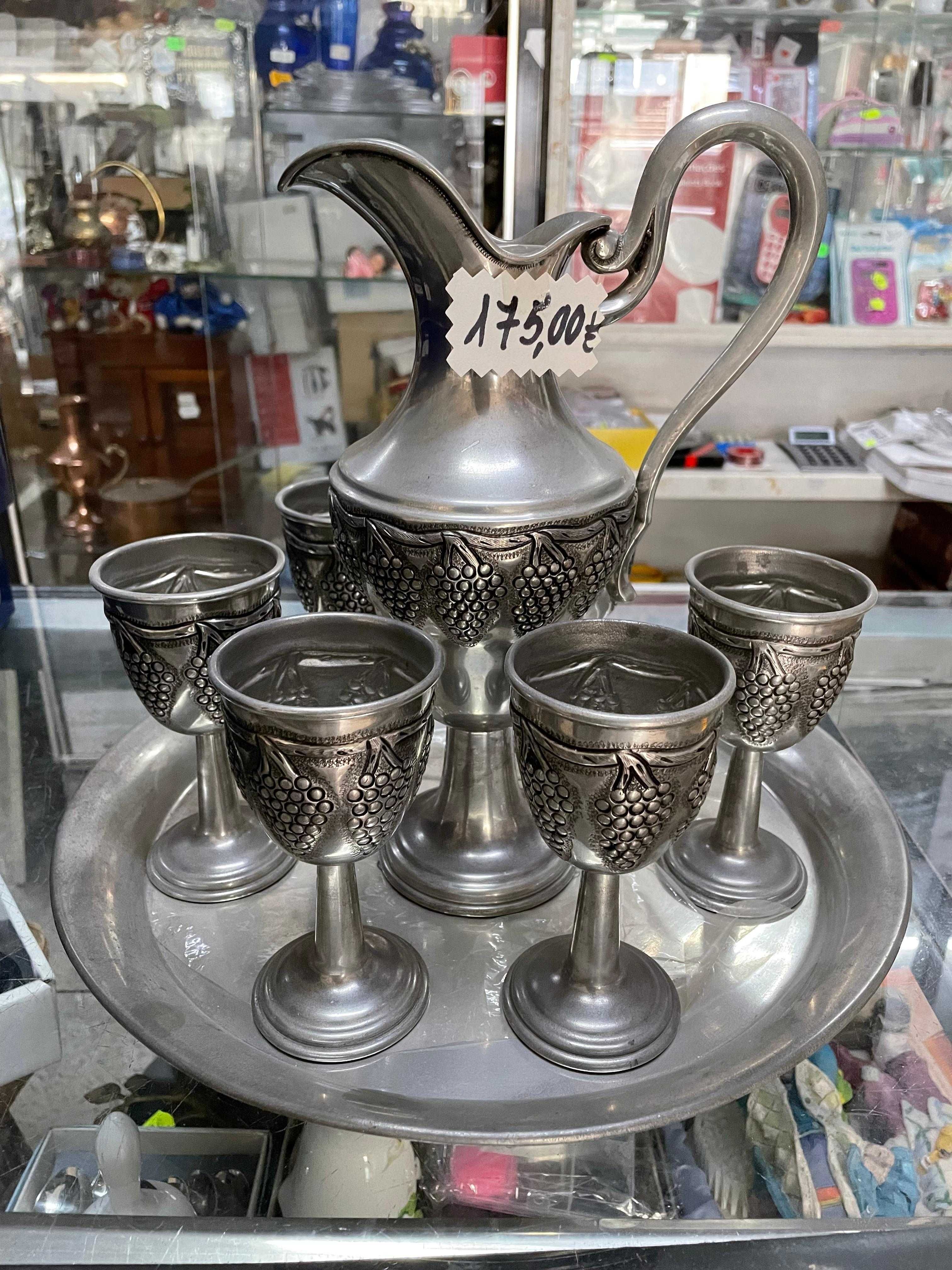 Conjunto Jarro/Cálices/Prato 95% Estanho, APLIQUE ESTANHO (NEGOCIÁVEL)