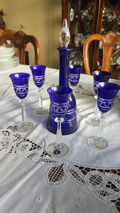 Cristal Bohemia - Conjunto de 6 copos com garrafa