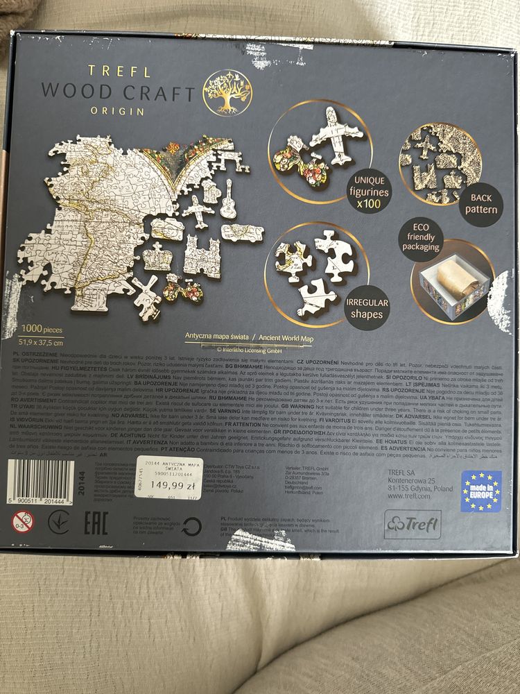 Antyczna mapa świata puzzle drewniane