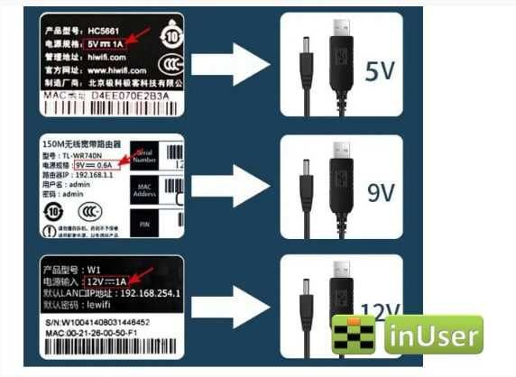 Універсальний кабель для роутера USB 5V - DC to 9V/12V з перехідником