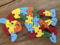 Ukladanka drewno puzzle klocki edukacyjne nauka cyfry litery