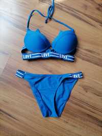 kostium kąpielowy niebieski napis Love rozm S/M