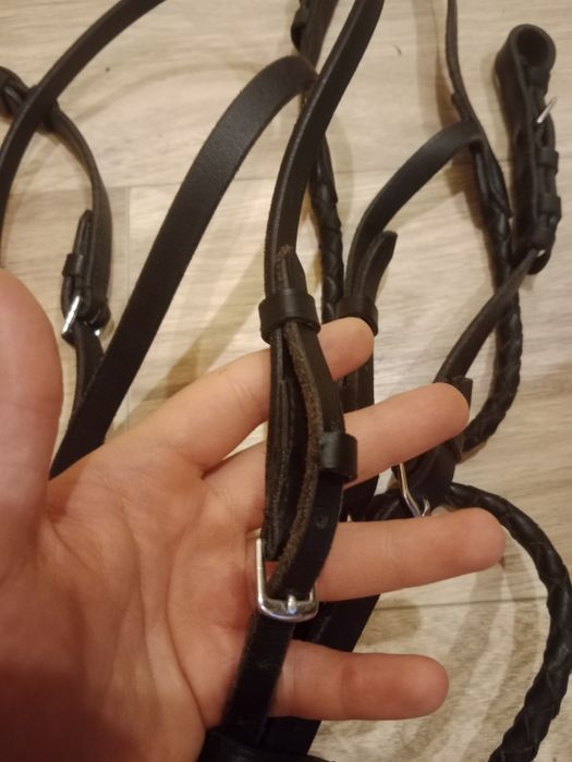 Ogłowie skórzane czarne zaplatane cob