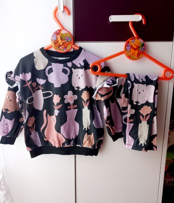 Lindex komplet set bluza + legginsy 110 kotki koty