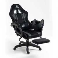 Fotel gamingowy obrotowy z podnóżkiem i poduszką masującą,czarny KO23C