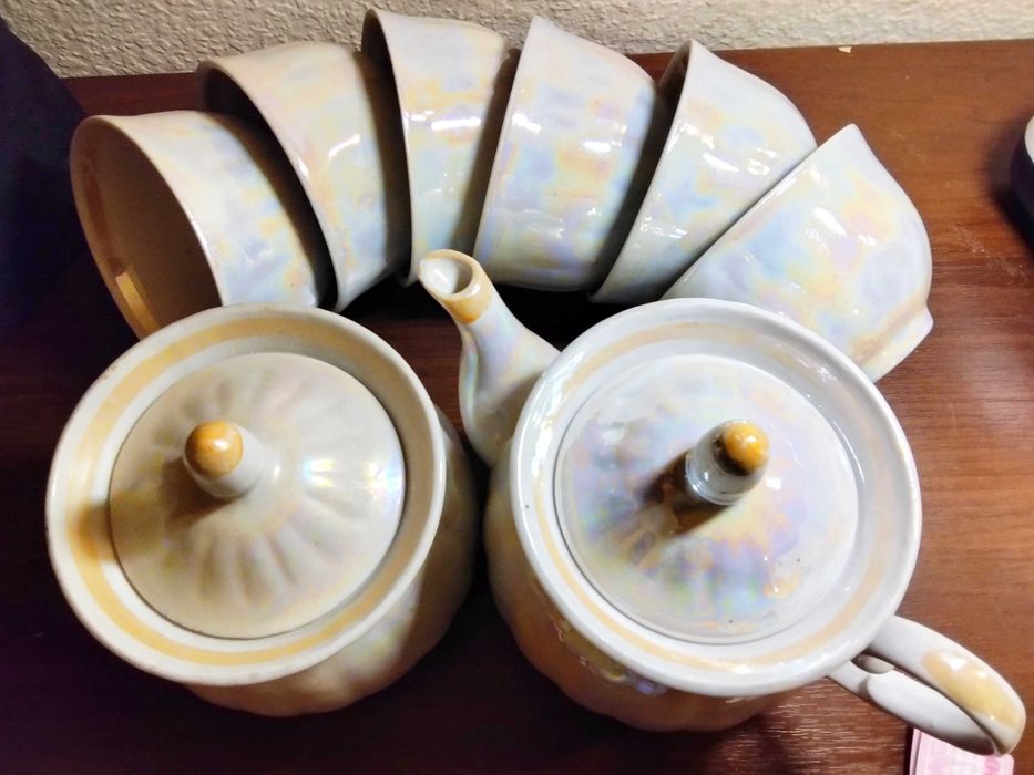 Чайний порцеляновий сервіз Баранівка, перламутр позолота розпис