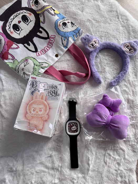 Labubu oryginalny nowy zestaw set na prezent opaska zegarek kokardka