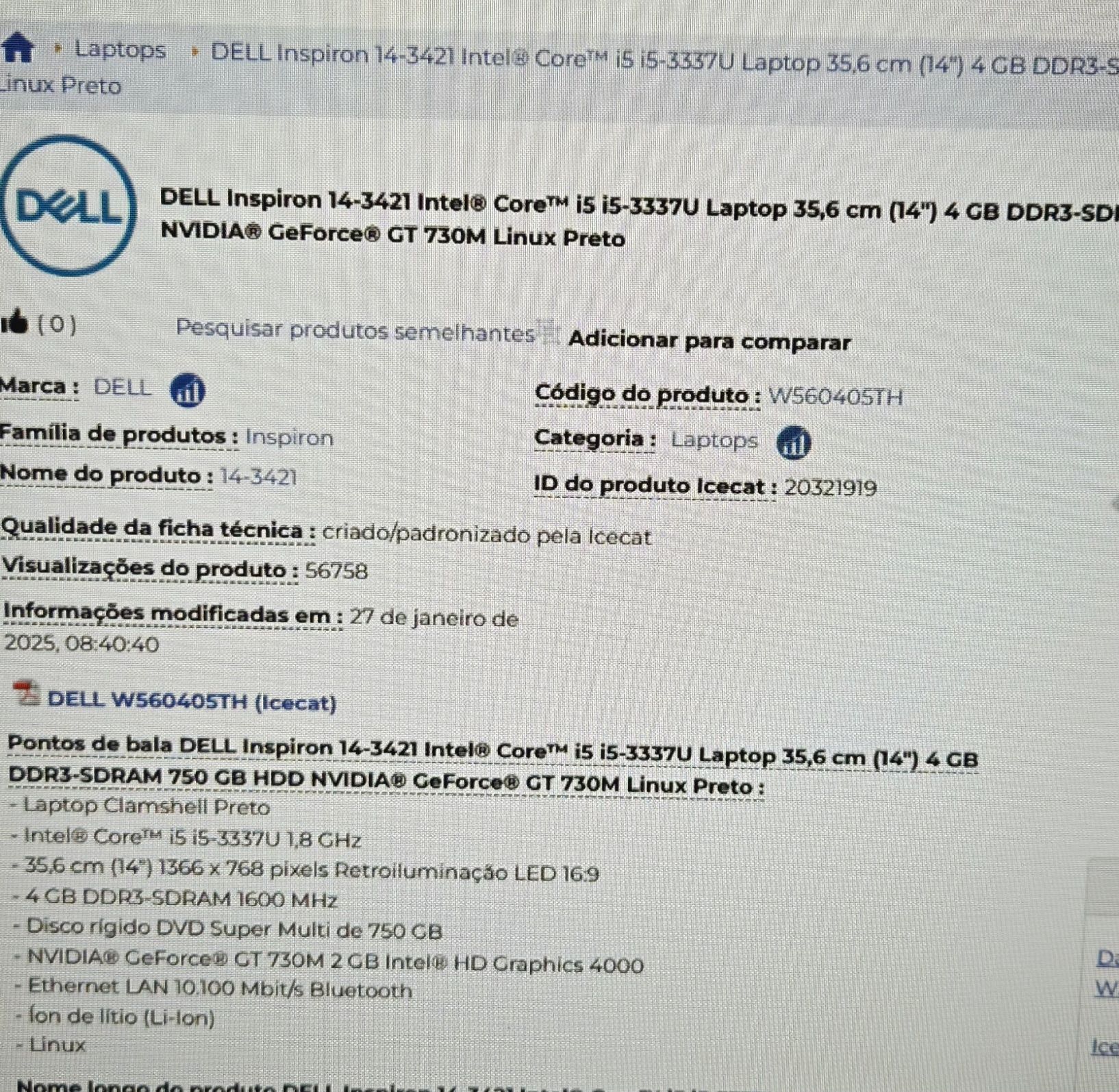 Portátil Dell inspiron 3421 i5