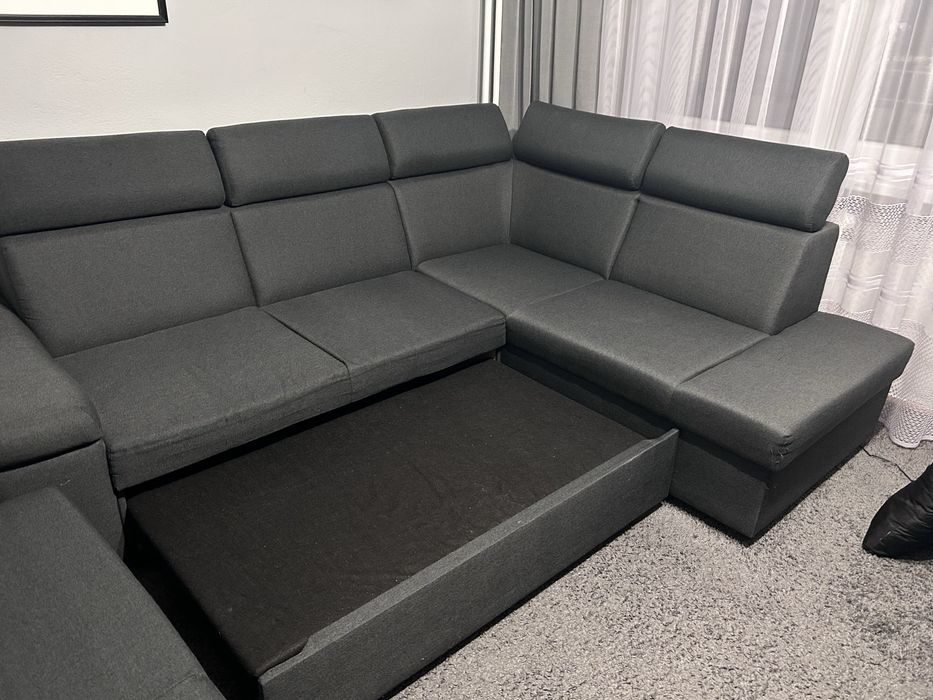 Jysk narożnik SAHL ciemnoszary z funkcja spania ze skrzynką + kanapa