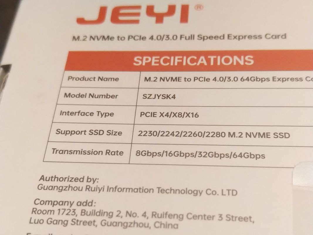 Karta PCI-e do pamięci NVMe M.2 . NOWA.