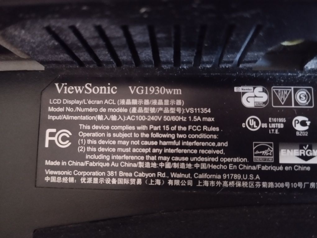 Монитор ViewSonic VG1930wm 60 Герц