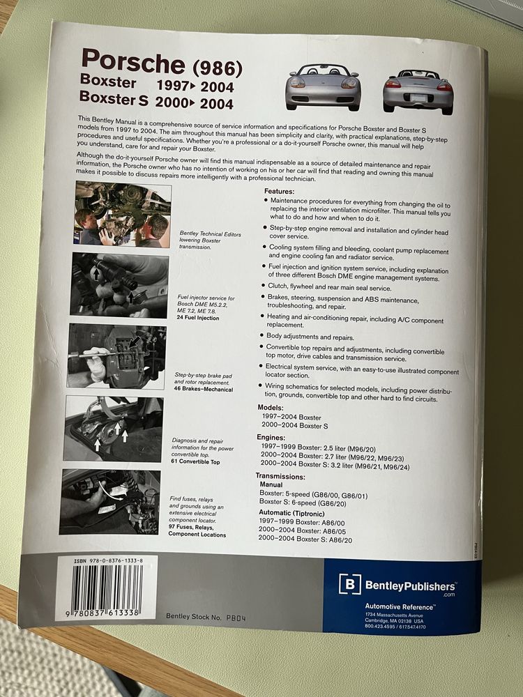 Porsche Boxster 986 instrukcja service manual Bentley Publishers 2005