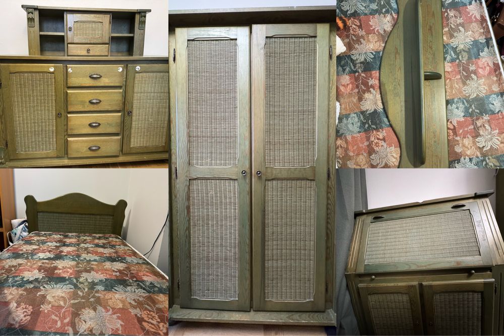KOMPLET MEBLI lite drewno retro vintage RAZEM TANIEJ używane zielone