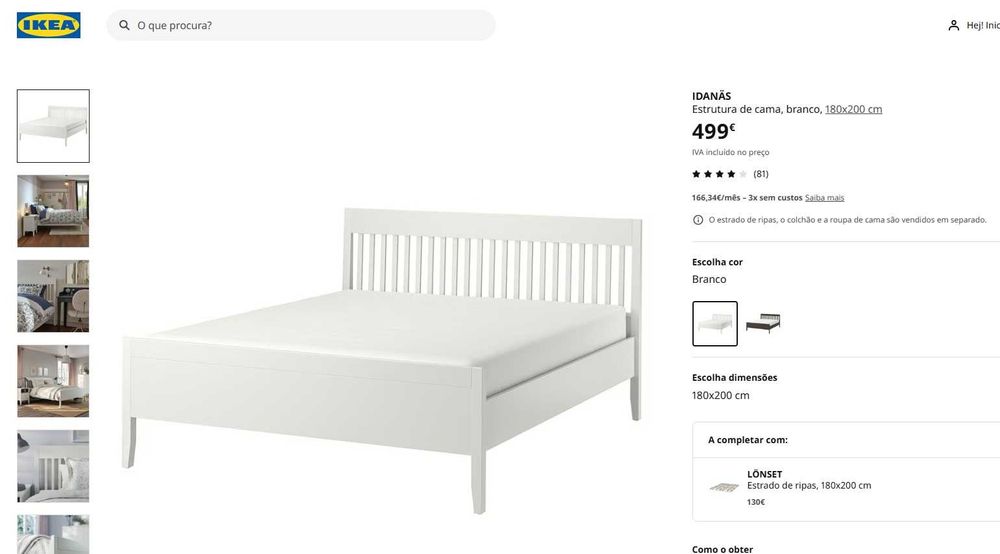 Cama casal 180x200 cm com estrado — IKEA IDANÄS + LÖNSET