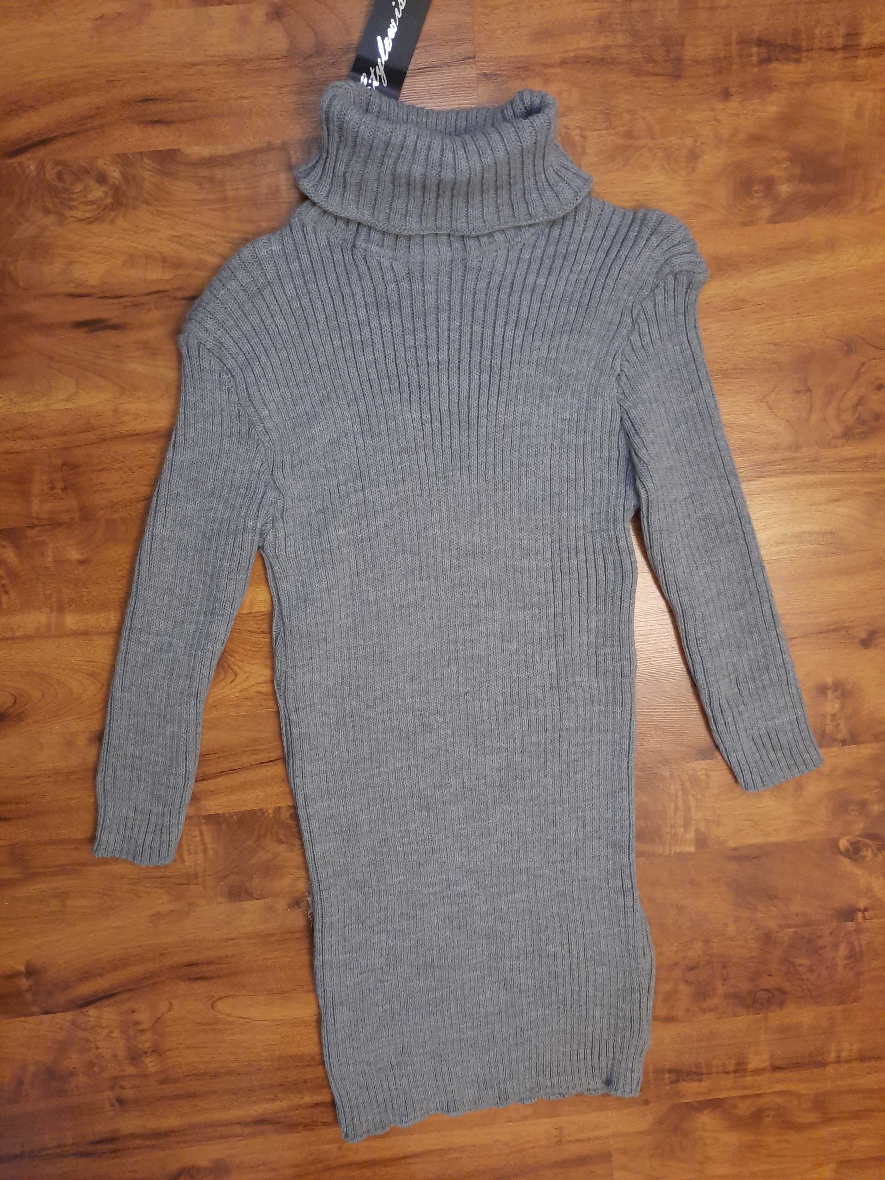 Długi gruby prążkowany sweter sweterkowa sukienka Stylewise M L