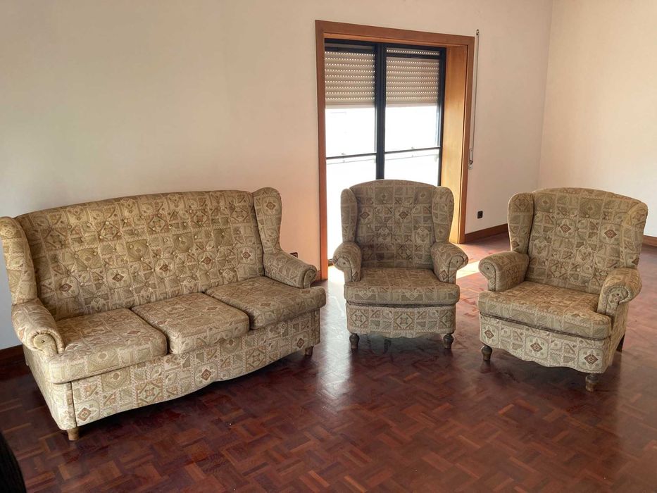 Conjunto de Sofás Vintage (Sofá-cama de casal + 2 Cadeirões)