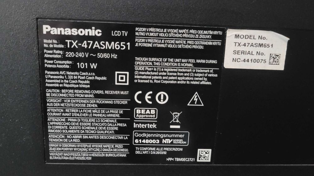 Panasonic TX 47ASM651 nie działa, uszkodzony