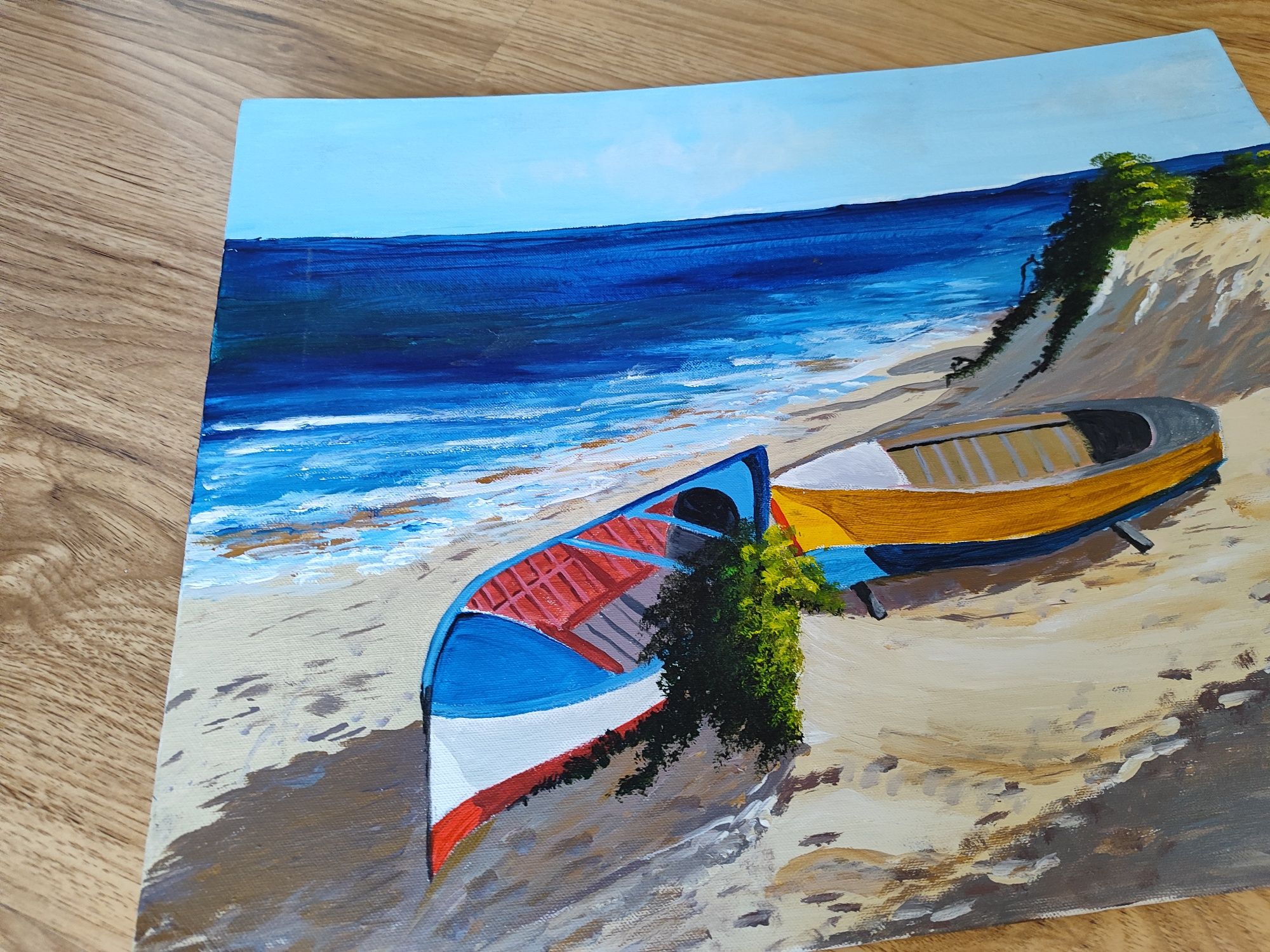 Obraz olejny łódki na plaży pejzaż morze przyroda