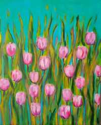 Obraz akrylowy na płótnie. Kolorowy. Tulipany. 40x50cm