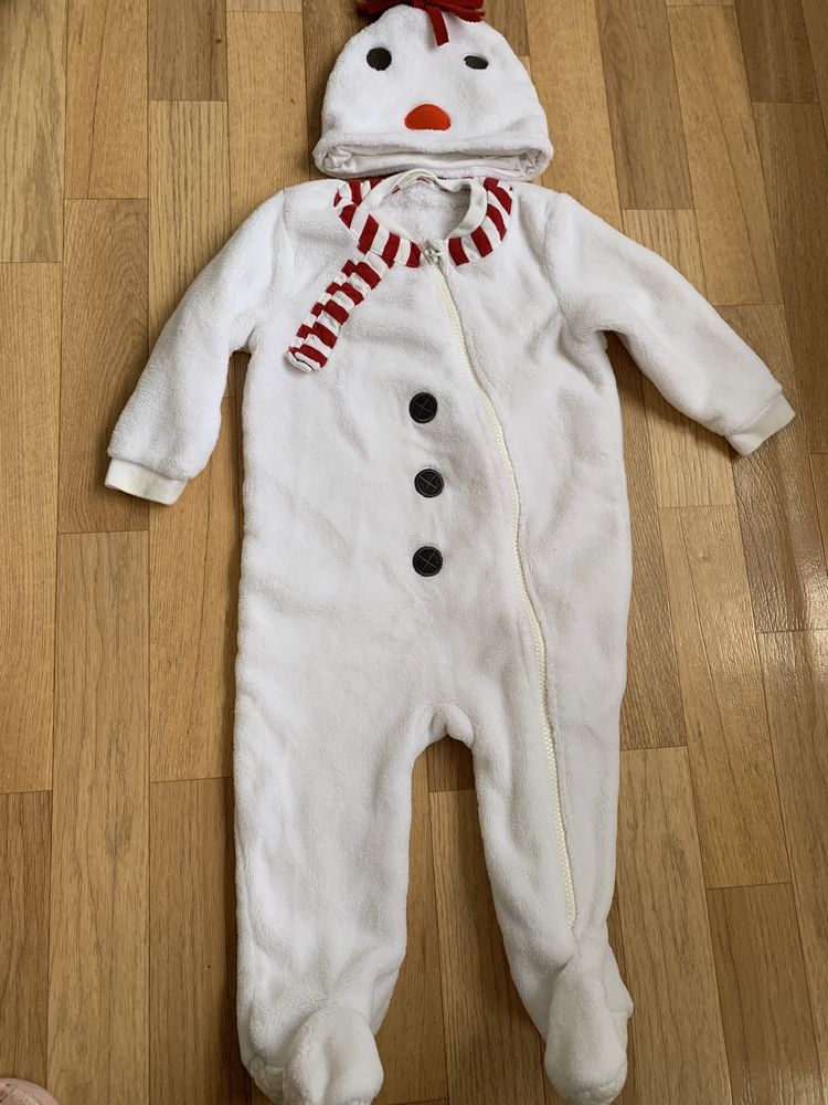 Next 9-12 костюм человечек теплый плюшевый снеговик новогодний