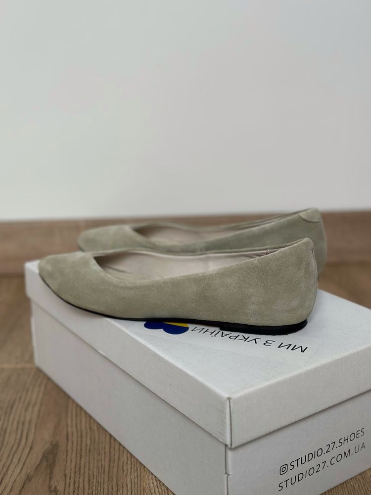 Балетки, натуральна замша, олива, 37,5-38