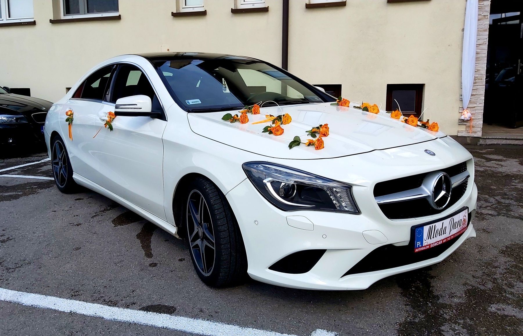 Auto do ślubu, wesele, Mercedes CLA, AMG biały, Cupra FORMENTOR