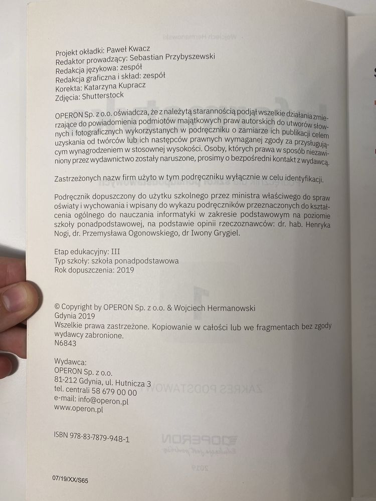 Podręcznik informatyka klasa 1  zakres podstawowy Operon