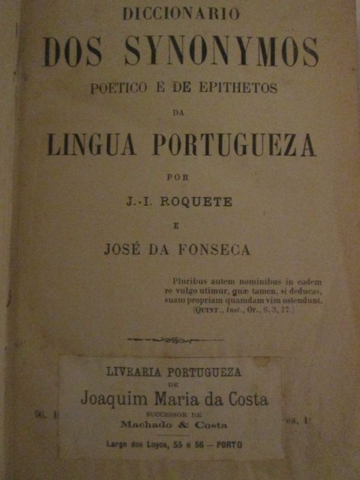 Dicionário de Synonymos- J. I. Roquete, José da Fonseca
