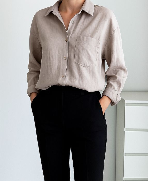 Koszula len wiskoza damska długi rękaw kołnierzyk