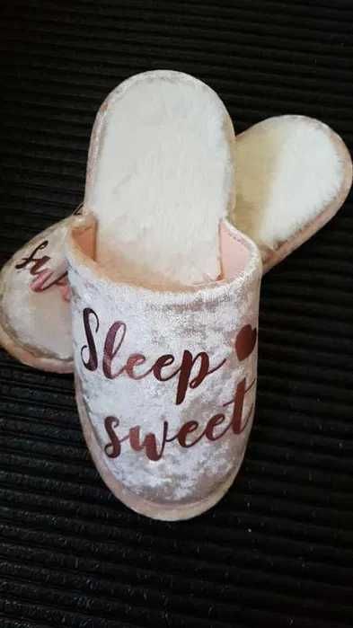 NOWE kapcie damskie z napisem Sleep Sweet pantofle po domu