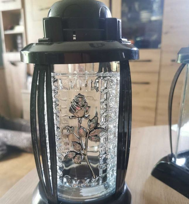 3 Duże znicze Solarne Lampiony 'Srebrna Róża', Lampy na Cmentarz 24cm