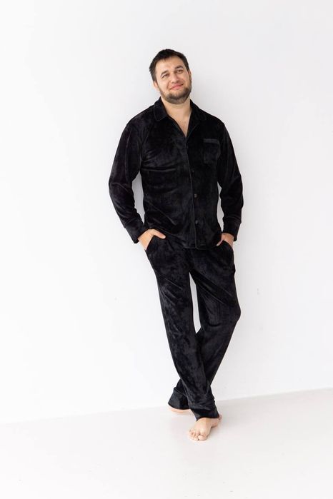 Чоловічий велюровий костюм для дому піжама сорочка + штани плюш