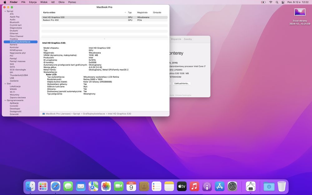 Macbook Pro 2016 15 cali I7 16gb