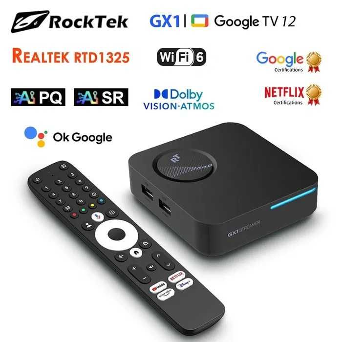 Смарт приставка RockTek GX1 UHD 4/32 Realtek RTD1325 WiFi6 GoogleTV 12