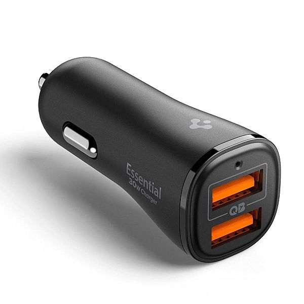 Spigen Essential Ev302/2-Port Car Charger 30W Black