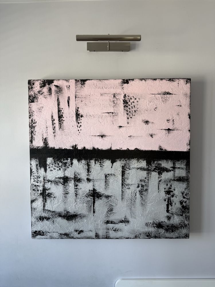 Obraz nowoczesny – 100x100 cm – faktura 3D, róż/czerń/srebro