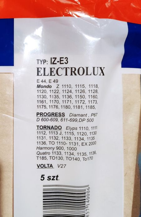 Papierowe worki do odkurzacza Electrolux Typ: IZ-E3 5 szt.
