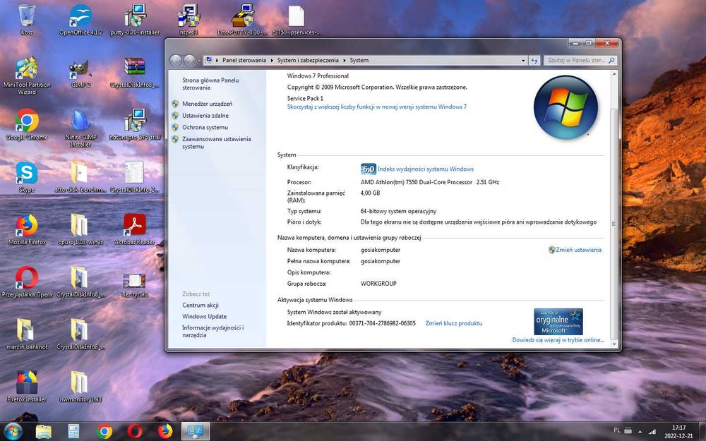 Stary komputer stacjonarny 4GB RAM dysk 320GB 2 systemy
