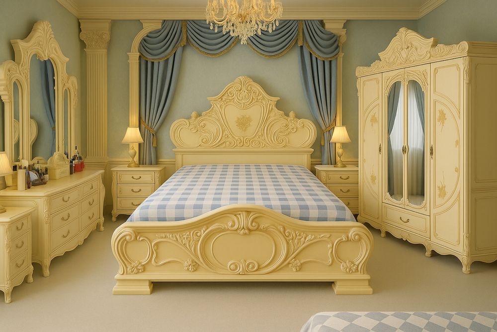 Włoski zestaw sypialniany barokowy królewski  łożko szafa komoda trans