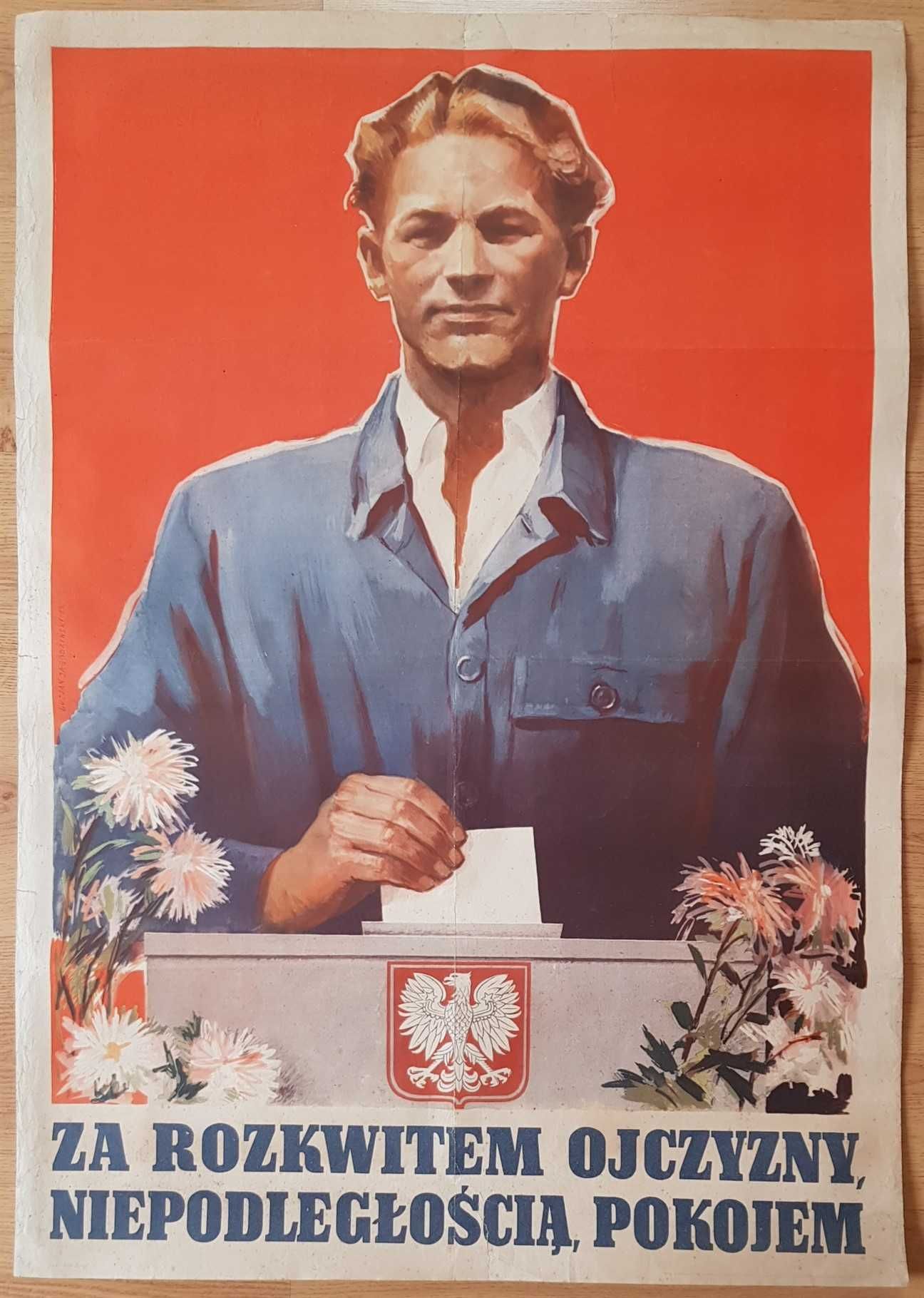 Za rozkwitem ojczyzny 1952 Jagodziński ORYGINAŁ plakat RARE