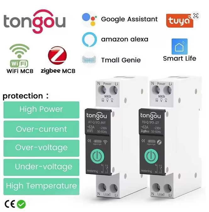 TUYA WiFi розумний автоматичний вимикач 1-63A