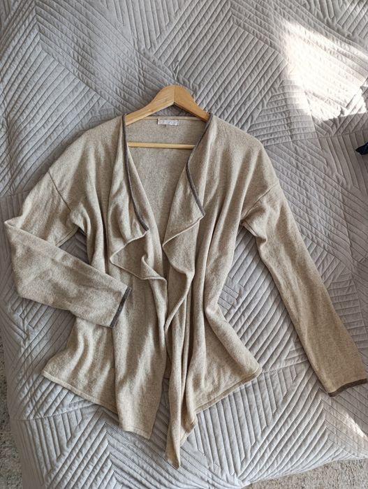 Wełniamy sweter kardigan beż M